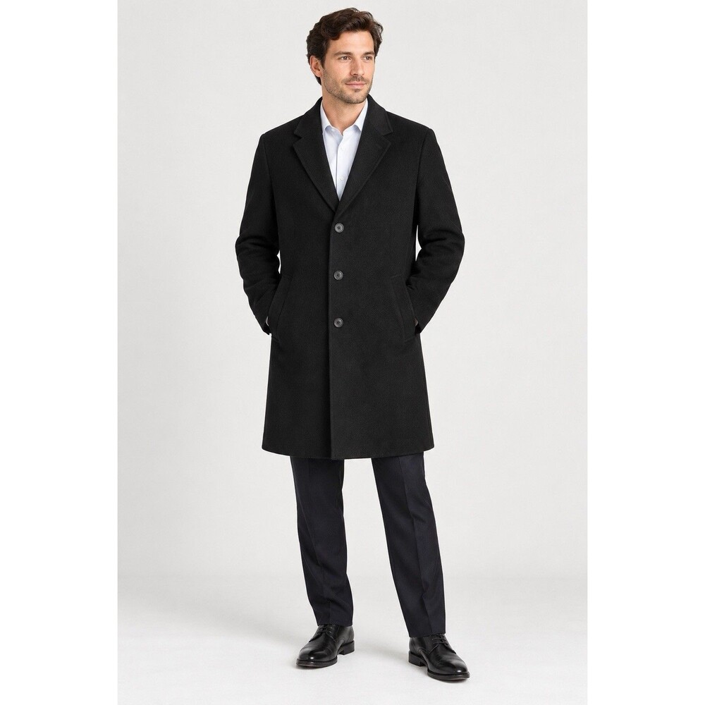 Tommy Hilfiger Men's Black Modern Fit Solid Wool Blend Overcoat Size 46L $395